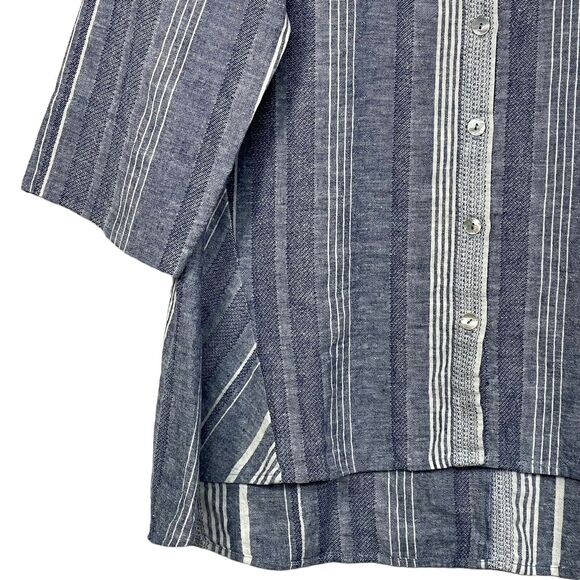 Soft Surroundings Button-Up Tunic Women Size S Blue Stripe Linen-Cotton Blend - Picture 14 of 15